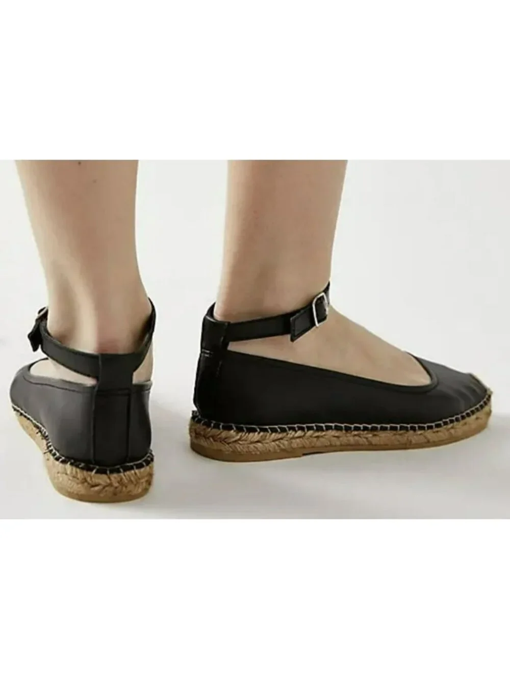 NEW Free People Black Leather Espadrille Flats Size 38 US 8